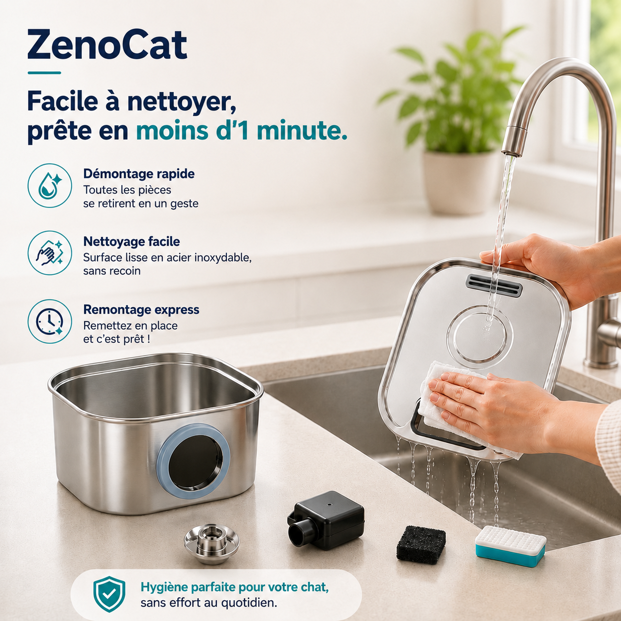 Fontaine à eau sans fil pour chat en inox 304 - 3,2L | ZenoCat
