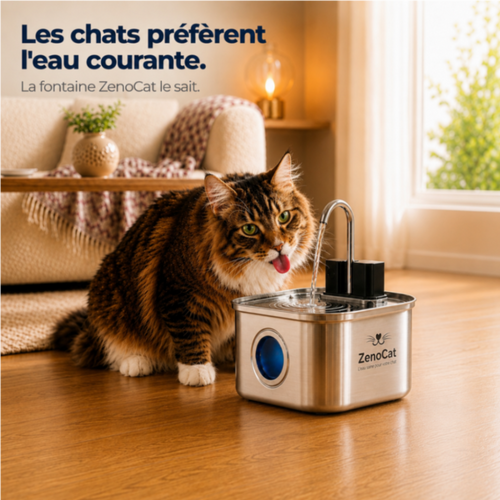 Fontaine à eau sans fil pour chat en inox 304 - 3,2L | ZenoCat